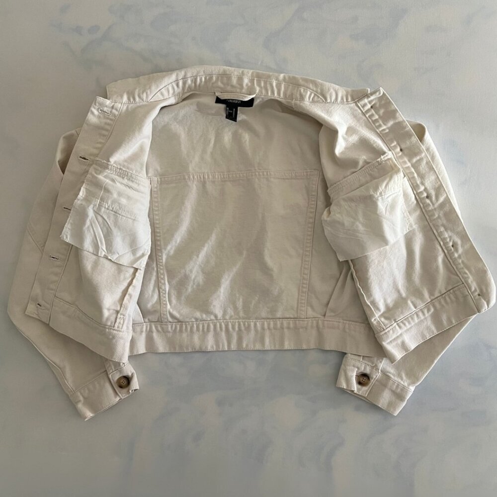 Forever 21 Cream Cropped Button Up Cotton Denim Jacket - Picture 5 of 7